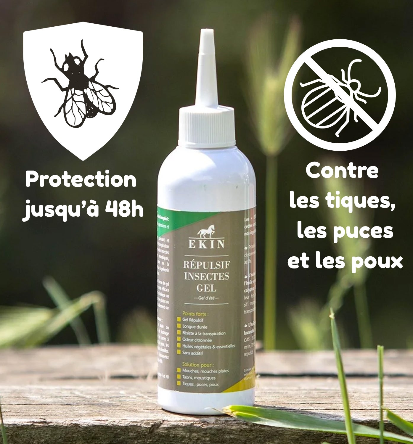 Ekin gel anti insectes pour la queue, tête, encolure, crinière